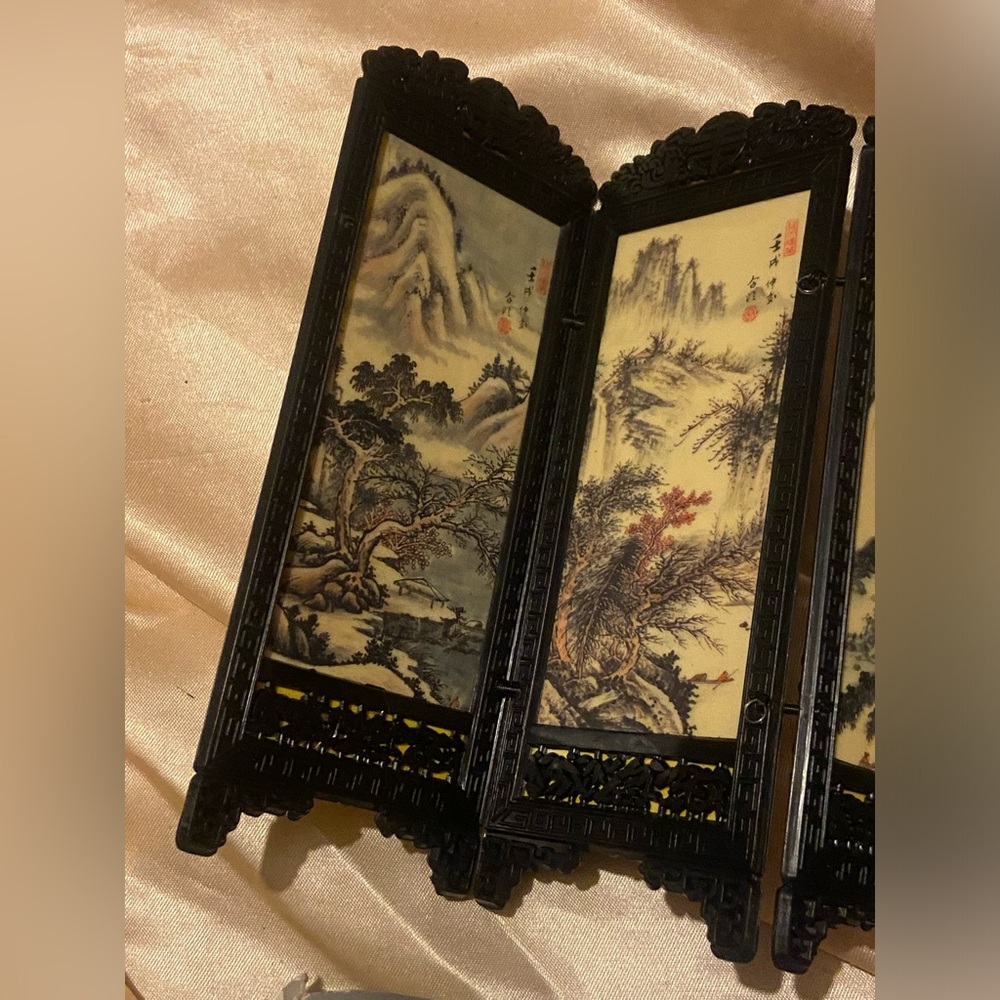 👑 Vintage Miniature Dollhouse Asian Folding Screen-Two Sided - Picture 5 of 9